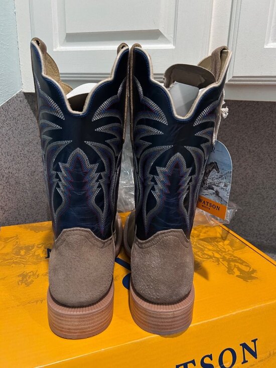 R. Watson Mens 13D Western Boots Wide Square Toe Cafe Boar Vamp Azul Cowhide Lea main image 7